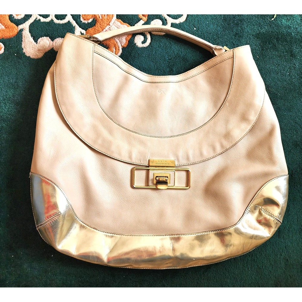 Anya Hindmarch Cooper Beige Leather Hobo Shoulder‎ Bag Luxury Designer Purse